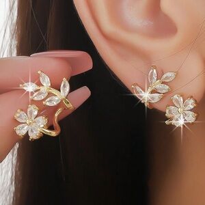 Gold Floral Rhinestone Earrings
